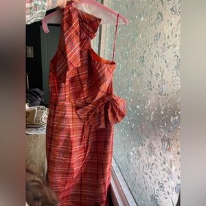 J Crew Plaid One Shoulder Dress Bow